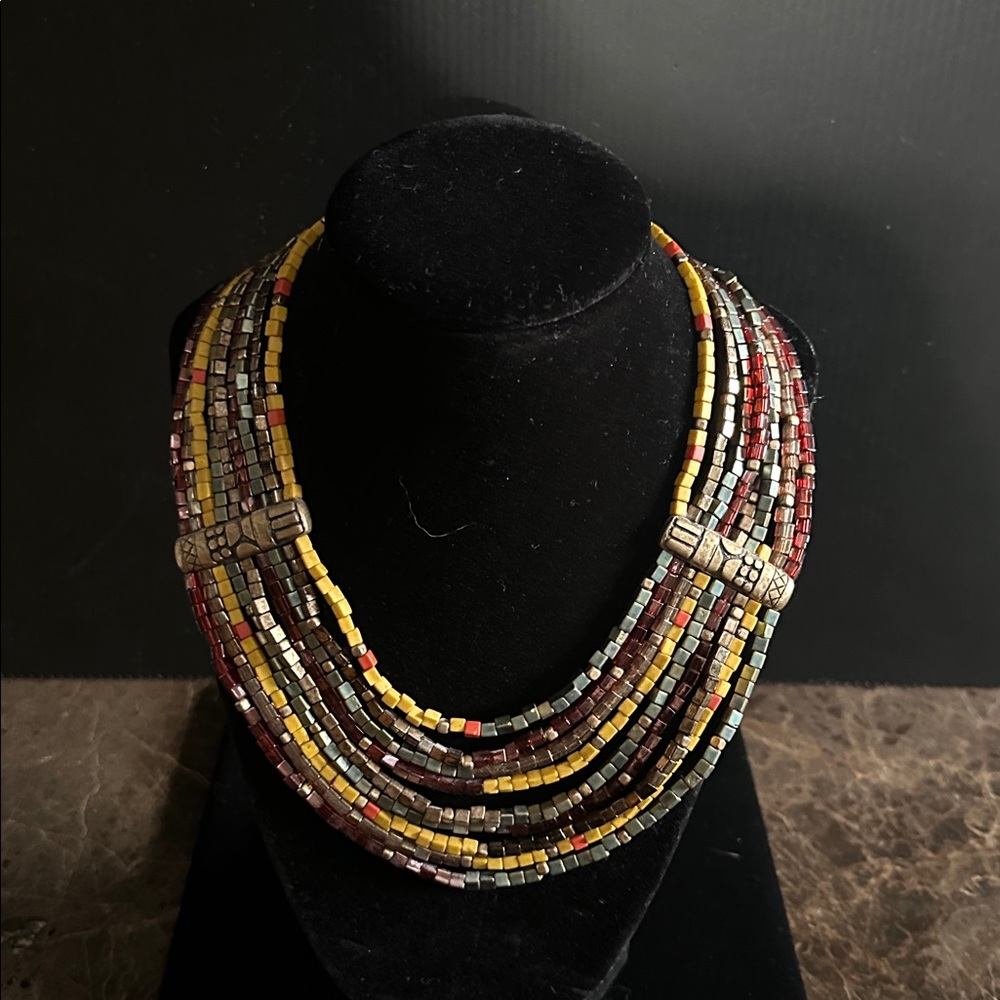 CHICOS. Multicolor Gold Beaded Necklace with extender.
